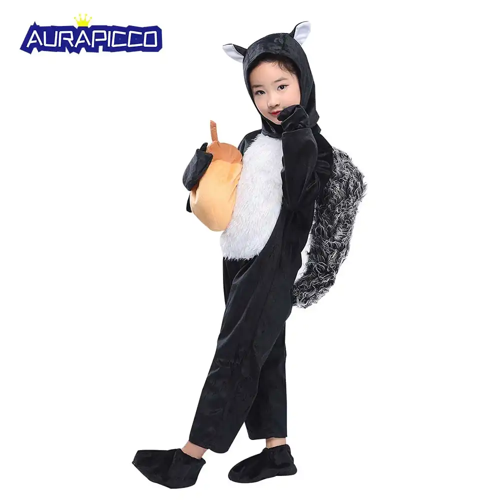 Enfants Chaton Costume Noir Ecureuil Cosplay Animaux Onesies Deguisement Chaton Avec Gland Peluche Jouet Carnaval Halloween Costumes Aliexpress