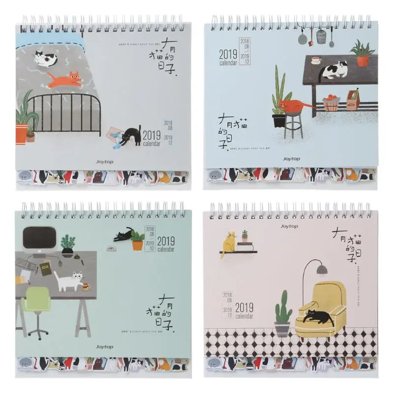 

2019 Lovely Cats Desktop Standing Coil Paper Calendar Memo Daily Schedule Table Planner Yearly Agenda Organizer Paper Calendar