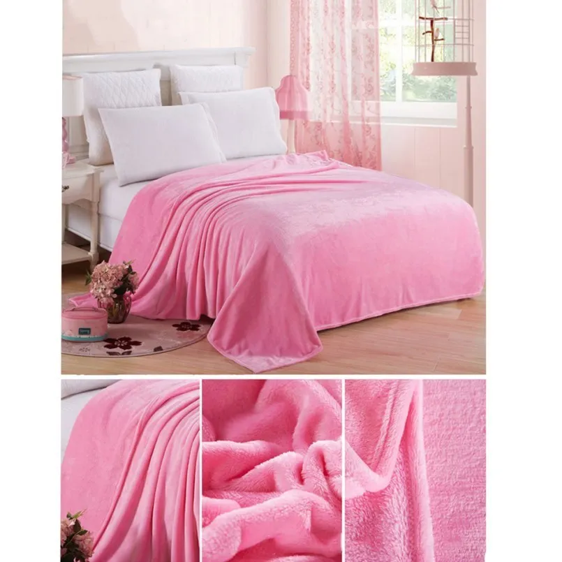 Новое супер мягкое однотонное Коралловое Флисовое одеяло для взрослых с активной печатью, окрашенное одеяло, антистатическое, не стекающееся одеяло s для кроватей - Цвет: Pink