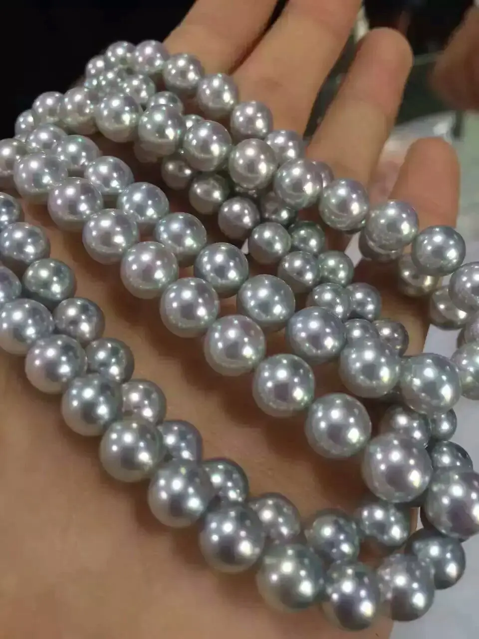 

elegant natural AAA10-11mm south sea silver grey pearl necklace 24"14k