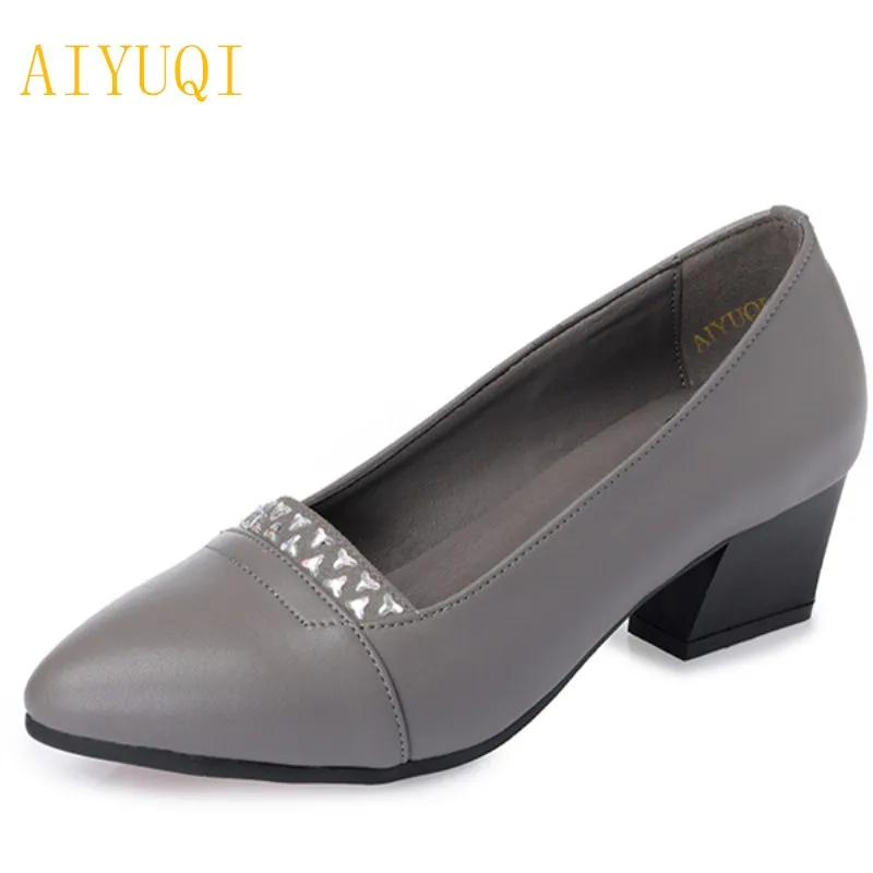 

AIYUQI 2019 new spring women genuine leather female shoes rhinestone brand professional work shoes business dress shoes women