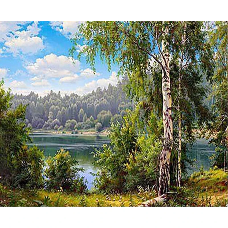 

Full Round Diamond Embroidery Landscapes Trees DIY 3d Daimond Painting Nature Diamond Mosaic Lake Beaded Embroidery
