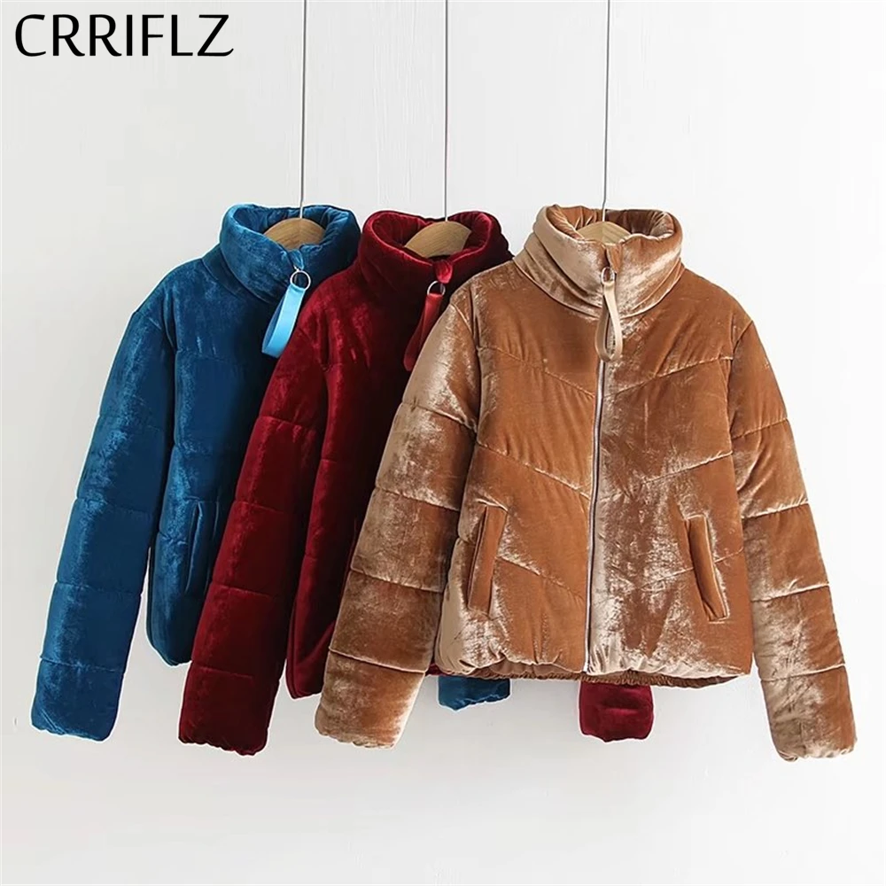 CRRIFLZ новая бархатная хлопковая стеганая Базовая куртка пальто для женщин теплая