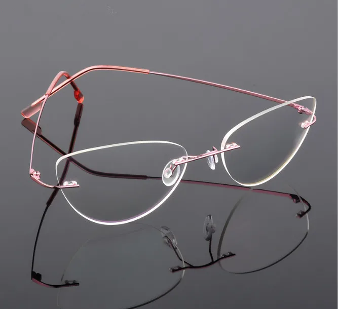 Women Cat Eye Rimless Titanium Eyeglasses myopia glasses prescription Optical Glasses Eyewear short-sighted glasses foldable