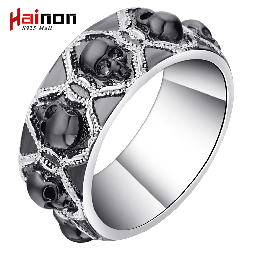 

Hainon Skull Rings For Men Women Black/Silver Color Luxury Skull Finger Rings Size 4-13 Punk Wedding Party Distribution Rings