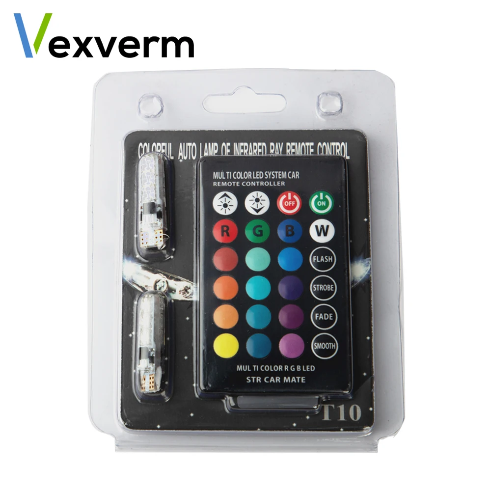 

T10 W5W RGB Led Car Clearance Lights 194 168 Bulb Remote Width Interior Lighting Source for Brake Reading Dome License Light etc