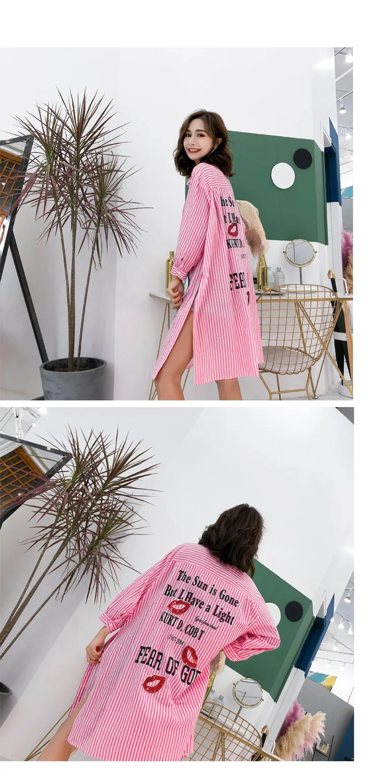 Женская Повседневная Блузка, рубашка, весна-осень, длинная, кролик, расшитая блестками, Цветочная аппликация, Blusas Feminina, повседневные розовые блузки в полоску NS772