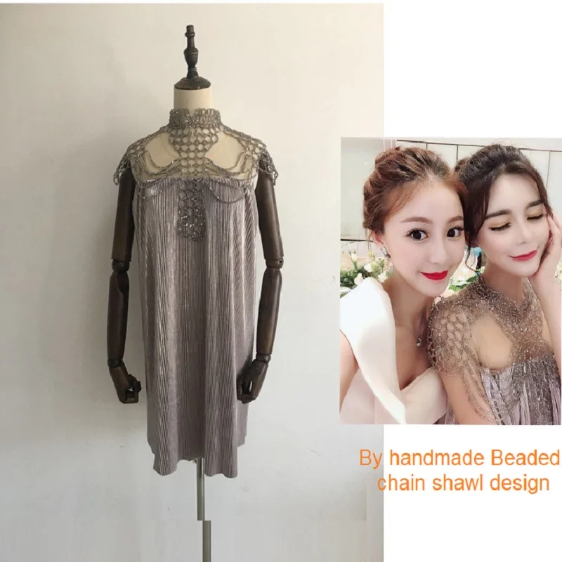 

Paltemperament light luxury Greek goddess style super heavy work crystal shawl small dress tube top dress party straplesszara*