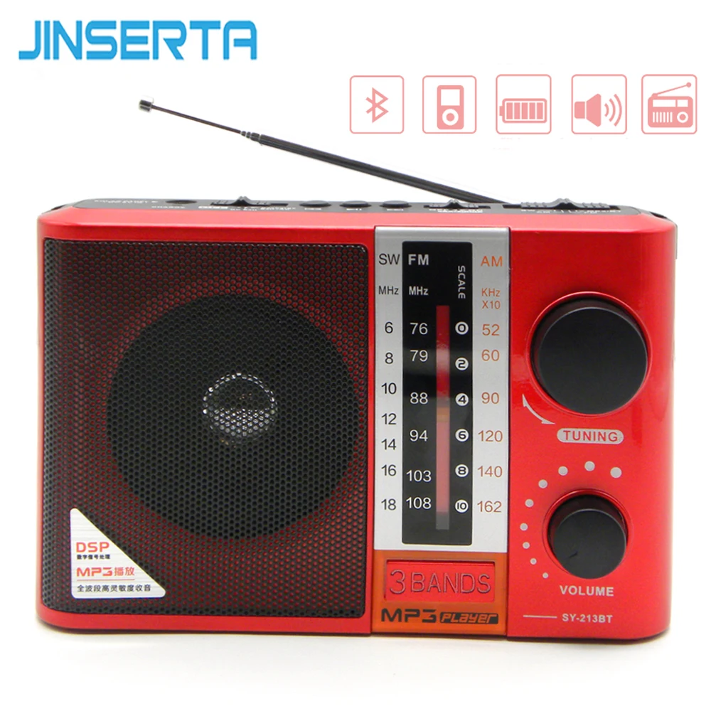 

JINSERTA Full Band DSP Radio FM /AM/SW Portable Radio MP3 Music Player with Bluetooth Function LED Flashlight Support TF
