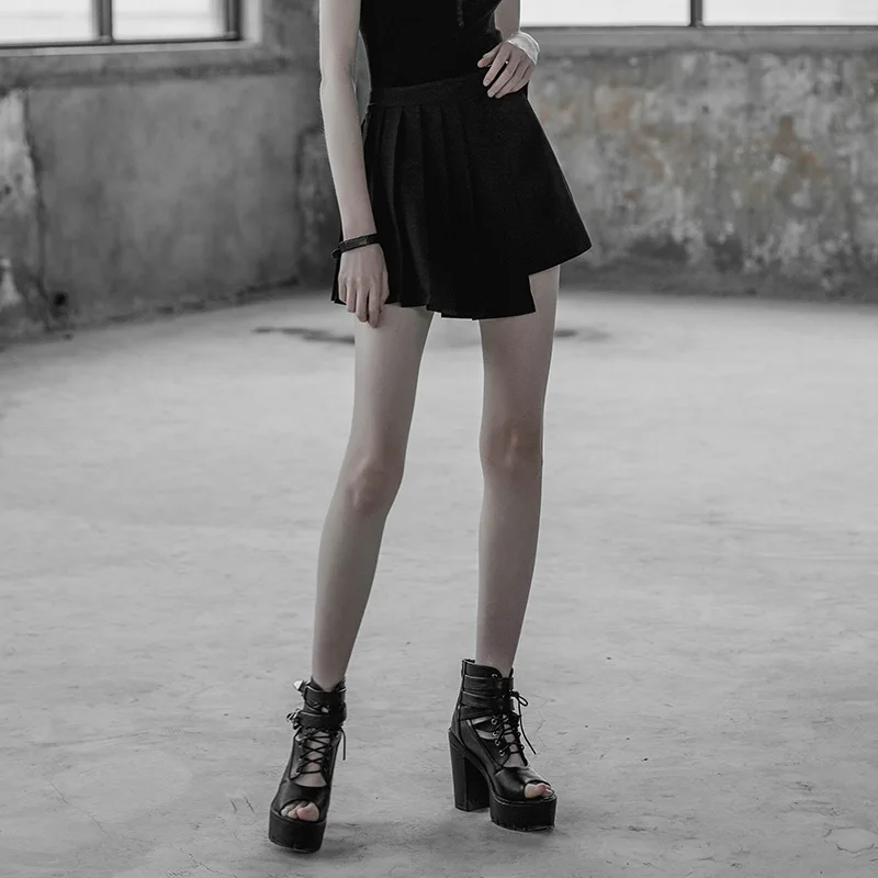Панк рейв Новая женская черная модная повседневная классическая нерегулярная мини-юбка трапециевидной формы с регулируемой пряжкой и
