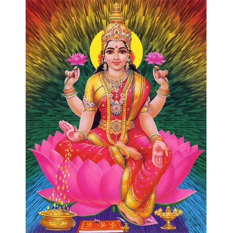 

3d full diamond painting diya diamond embroidery Lakshmi square diamond mosaic Elephant picture of rhinestones lotus candles