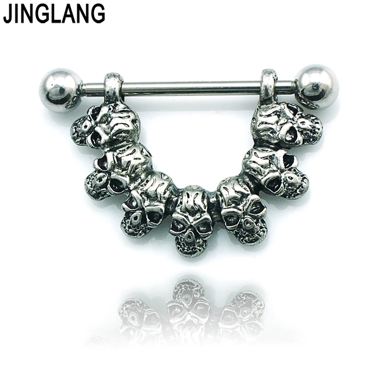 Classic Nipple Rings Barbell Fashion Stainless Black Skull Prevent