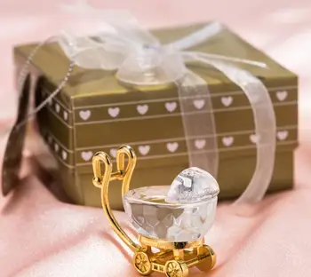 

FREE SHIPPING (50pcs/Lot)+Choice Crystal Gold and Clear Crystal Baby Carriage Birthday Party Giveaway For Guest SN2366
