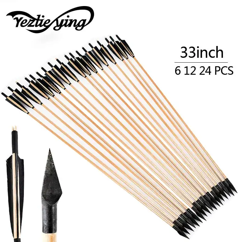 

6 12 24pc 32 Inches Handmade Wooden Arrows England Turkey Feathers 81cm Hunting Shooting Longbow Reverberation Outdoor Sports