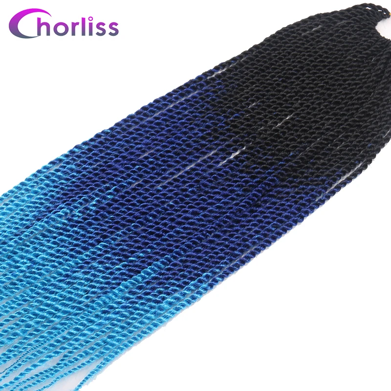 

Chorliss 18" Senegalese Twist Braids Hair Ombre Braiding Hair Synthetic Hair Extensions BlackTBlueTLight Blue Crochet Braids 6PC