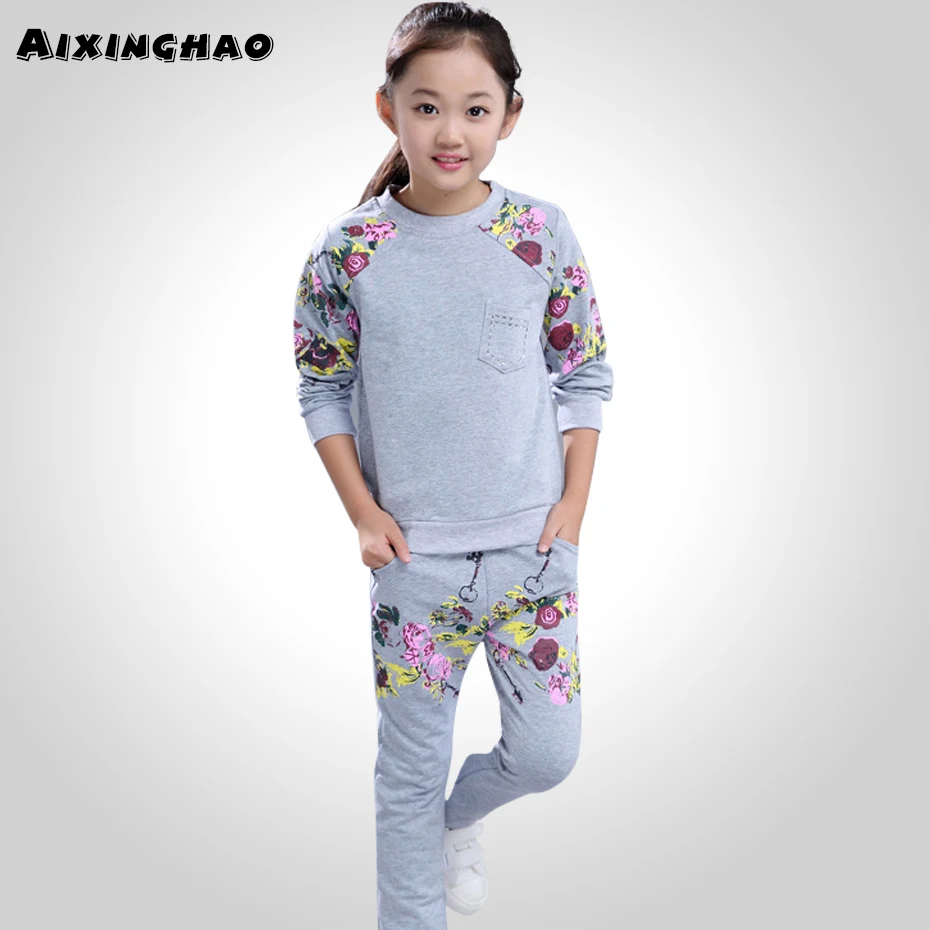 

Aixinghao Girls Clothing Set Spring Flower Shirt + Pants 2 PCS Children Clothing Teen Kids Clothing For Girls Sport Suits 6 8 10