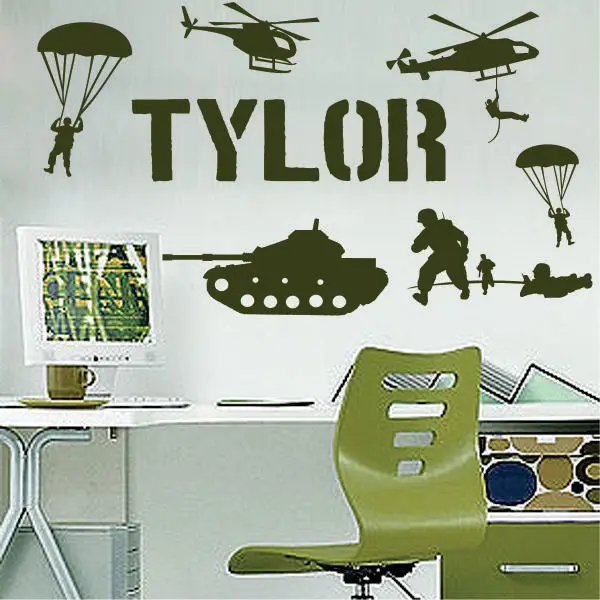 Custom Name Military Army Soldiers Boys Room Vinyl Wall Decor Mural