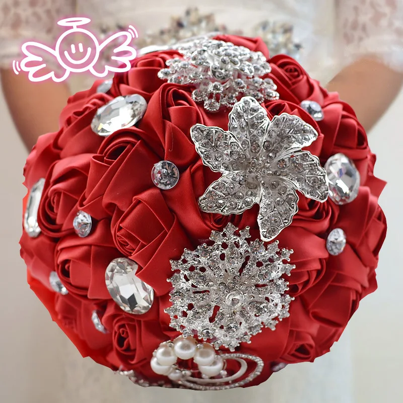 Buque De Noiva ssyfashion букет Роскошные атласные розы цветы с Кристалл Букеты свадебные жемчужные невесты Свадебные аксессуары