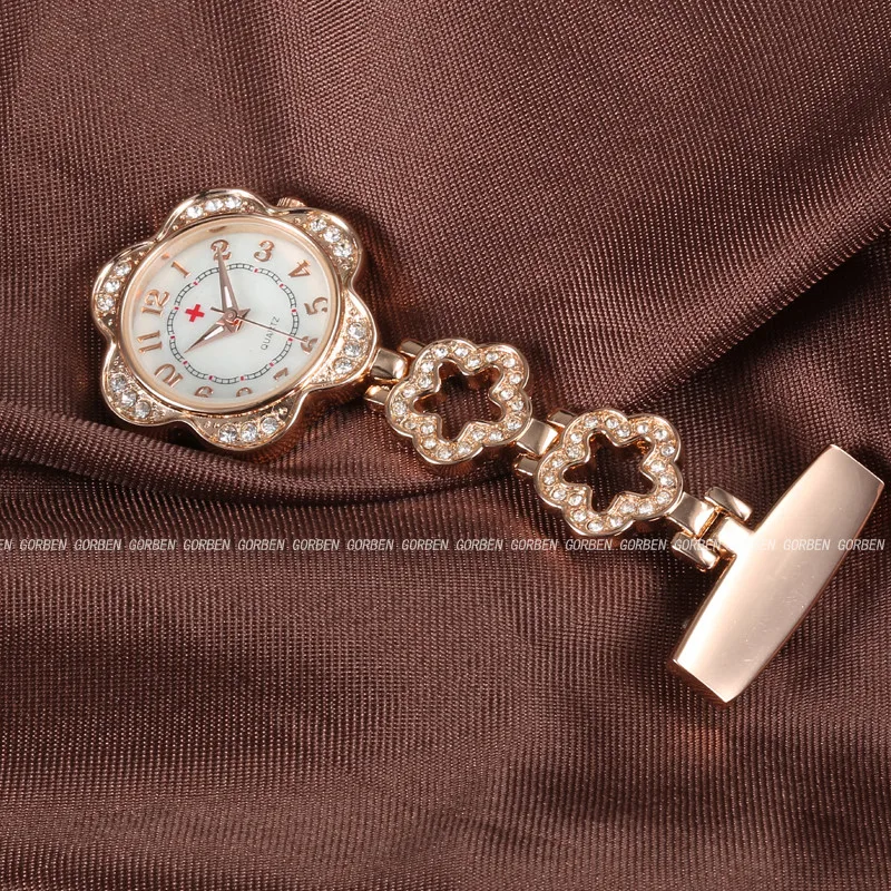 Модные полнокристаллические часы со стальным циферблатом, медсестры, булавки, FOB, часы с зажимом, с цветочным циферблатом, висячая брошь, круглые карманные часы, мужские и женские часы