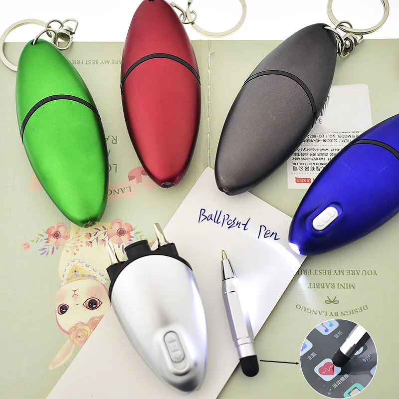 

Creative Multifunction Mini Keychain LED Light Ballpoint Pen Slotted Phillips Opening Screwdriver Repair Tool Student