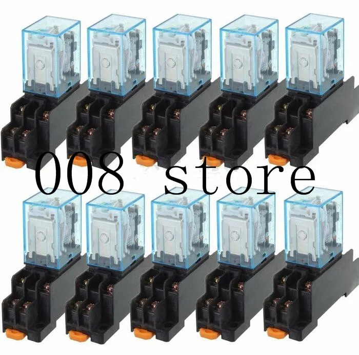 10Pcs 12V 24V DC 110V 220V AC Coil Power Relay LY2NJ DPDT 8 Pin HH62P JQX-13F With Socket Base OK 10Pcs 12V 24V DC 110V 220V AC Coil Power Relay LY2NJ DPDT 8 Pin HH62P JQX-13F With Socket Base OK