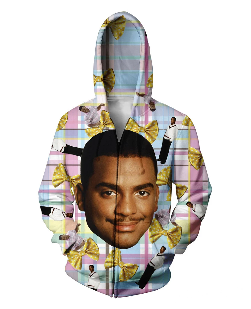 Carlton Zip Up Hoodie Fresh Prince of Bel Air 90's Will Smith JR 3D