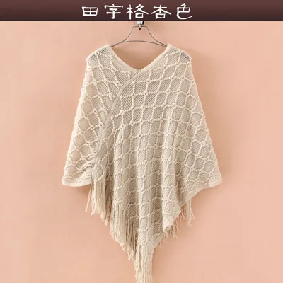 Apricot Poncho Толстый вязаный кашемировый Дамский Плащ модный шарф с узором-сеткой роскошный брендовый зимний теплый пончо шали однотонный пуловер - Цвет: Apricot Poncho