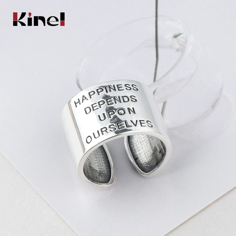

Kinel 100% Real 925 Sterling Silver Rings For Women Happiness Depends Upon Ourselves Fashion Wedding Ring Jewelry Wholesale