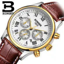 Switzerland men’s watch luxury brand Wristwatches BINGER Mechanical Wristwatches leather strap Waterproof B6036-9