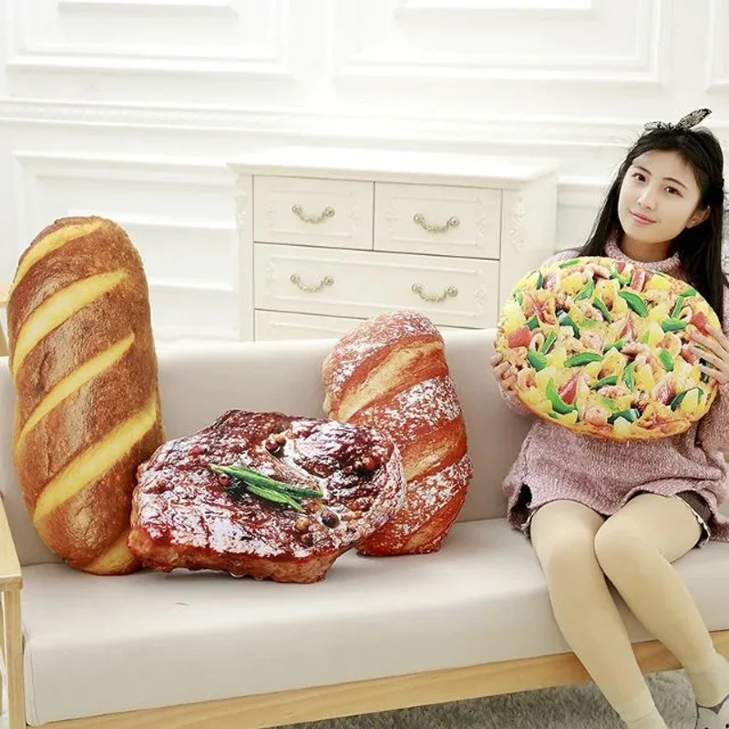 Creative simulational bread steak pizza shape plush pillow funny food nap pillow and cushion kids font