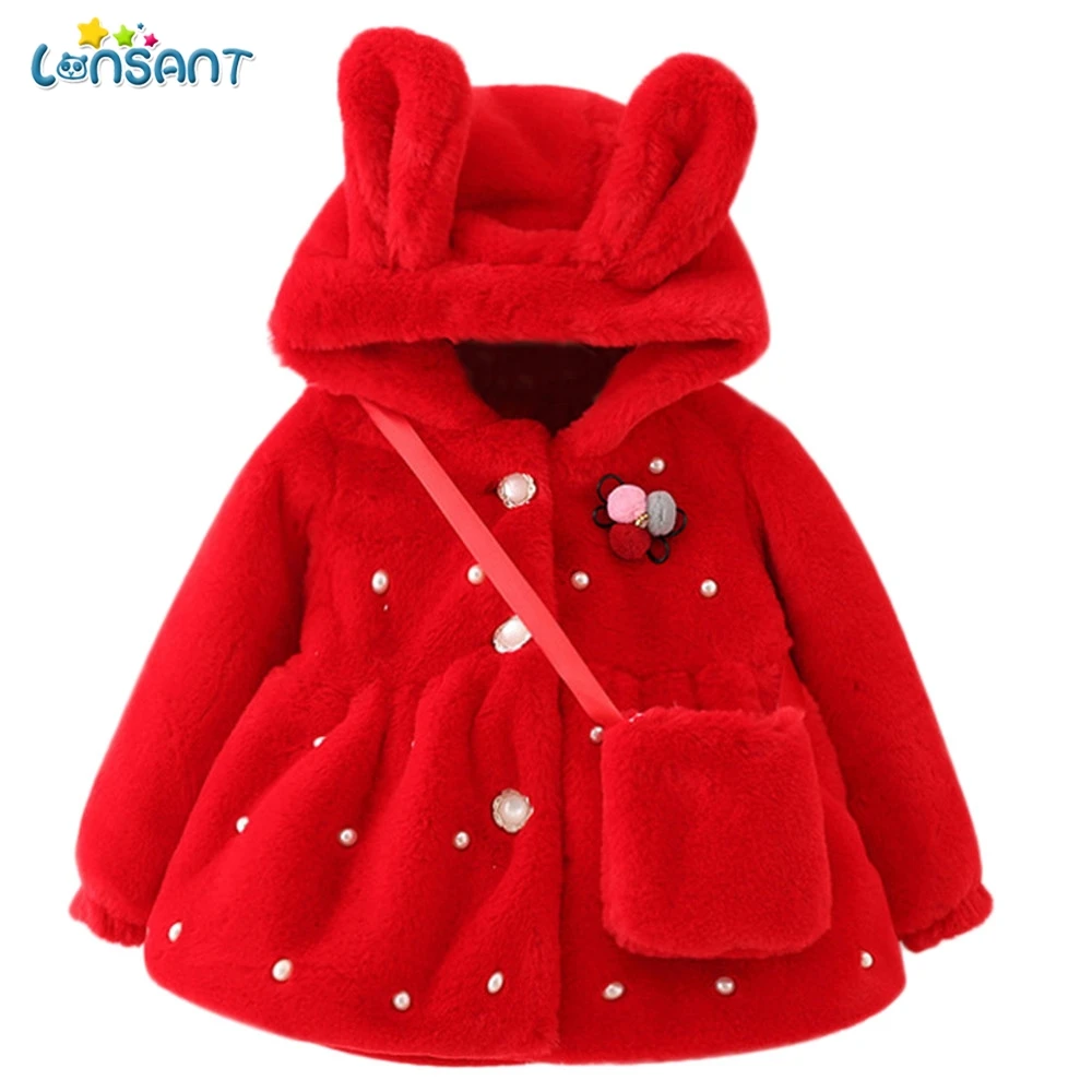 

LONSANT Baby Girl Coats Newborn Winter Jackets Kid Faux Fur Coat Thick Plus Warm Clothes Cute Rabbit Ear Hooded Outwear With Bag