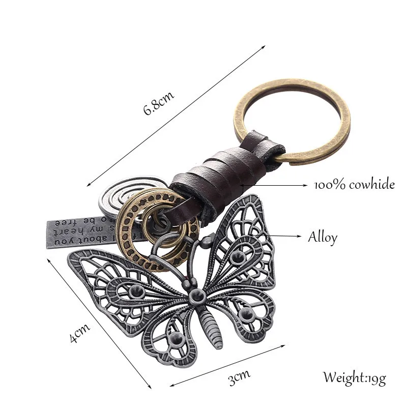 Винтажный кожаный брелок для мужчин и женщин классические гантели бабочка Акула гитара самолет Лист Металлический брелок модные ювелирные изделия