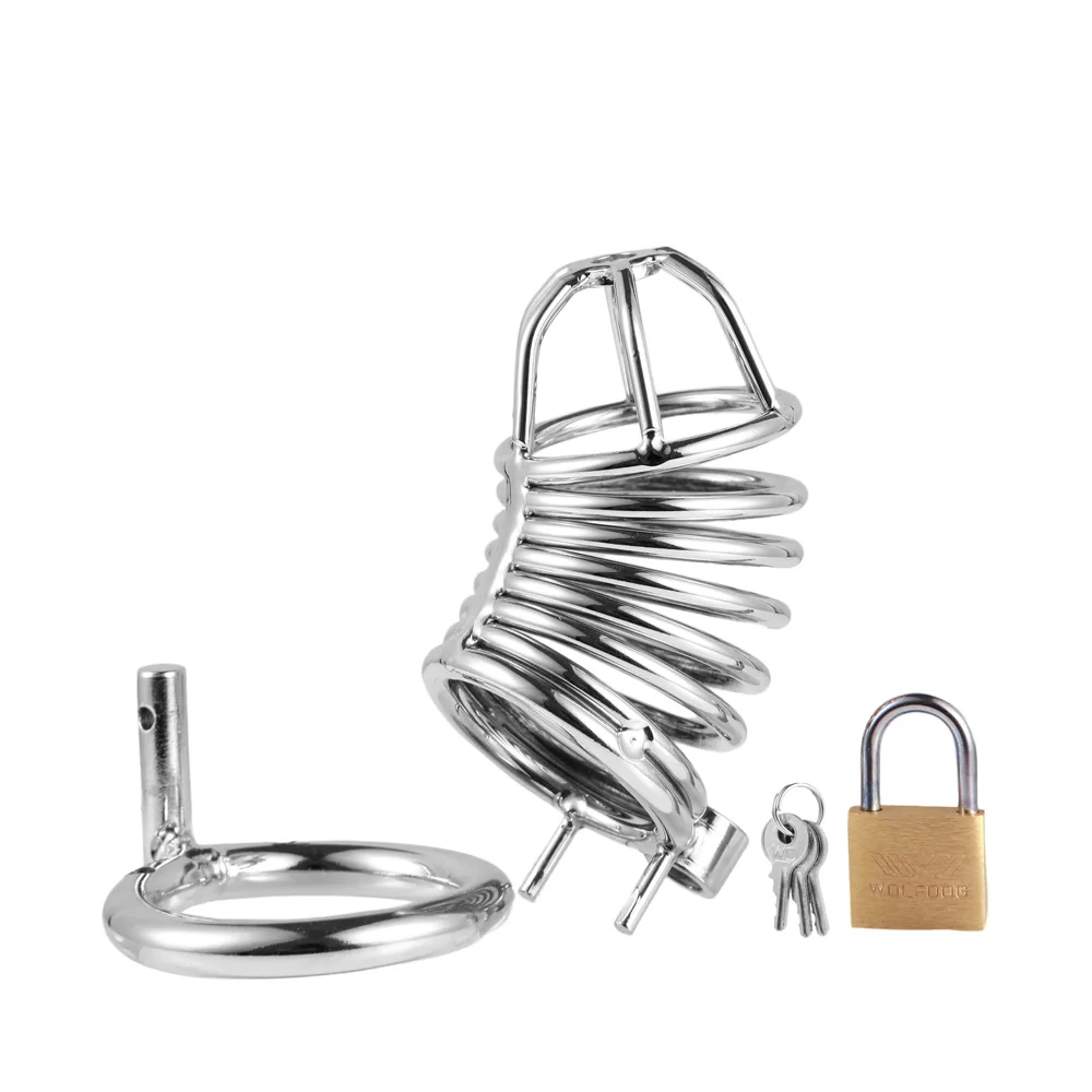 Male Stainless Steel Chastity Device Belt Bird Metal Cage Cock Lock Restraint Ring Sex Toy for Men