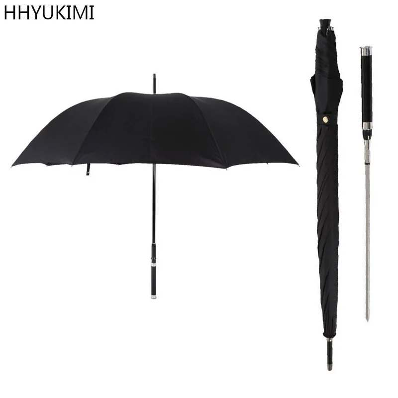 Online HHYUKIMI marca de moda Paraguas automático de mango largo para hombre a prueba de viento espada de negocios guerrero de autodefensa soleado paraguas creativo