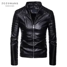 ZOZOWANG, новинка, брендовая мотоциклетная кожаная куртка, Мужская одежда, искусственная кожа, куртки, Мужская Черная куртка, повседневная черная куртка с воротником-стойкой