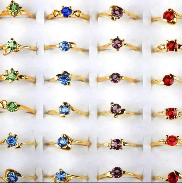 20pcs Wholesale Jewelry lots Mixed Colors Zircon Crystal Rhinestone Gold P Ringsin Engagement