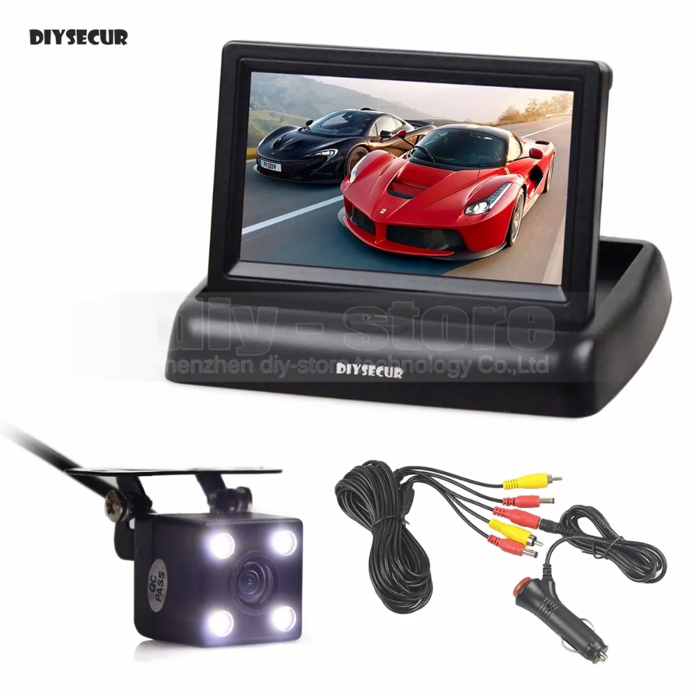 

DIYSECUR Wired 4.3inch Car Reversing Camera Kit Car Monitor LCD Display Security LED Night Vision Car Rear View Camera