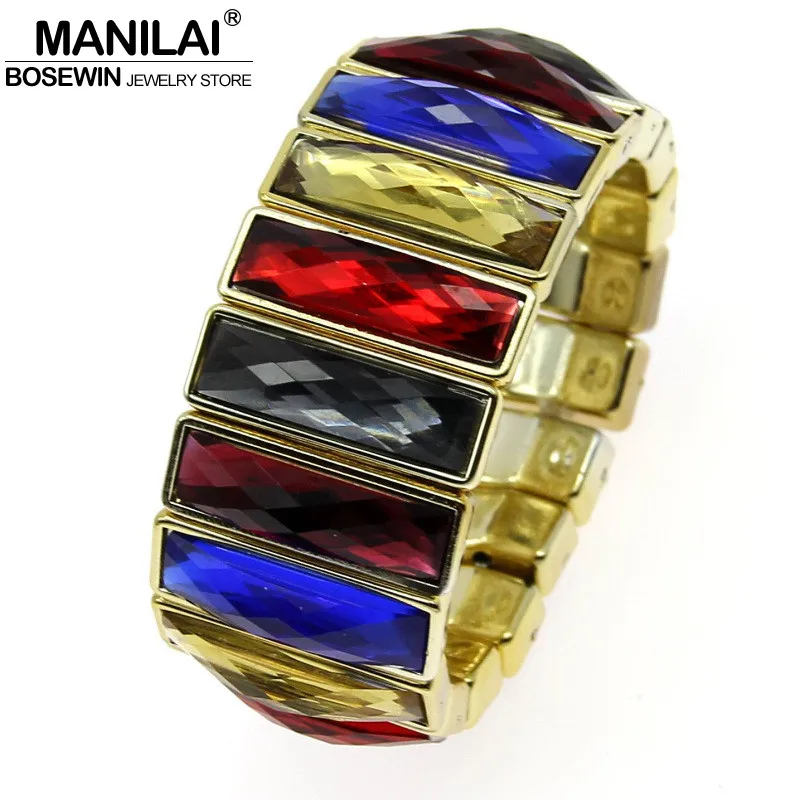 

MANILAI Unique Design Fashion Jewelry Acrylic Rectangle Shining Resin Elastic Gorgeous Cuff Bangles Bracelets Women BL193