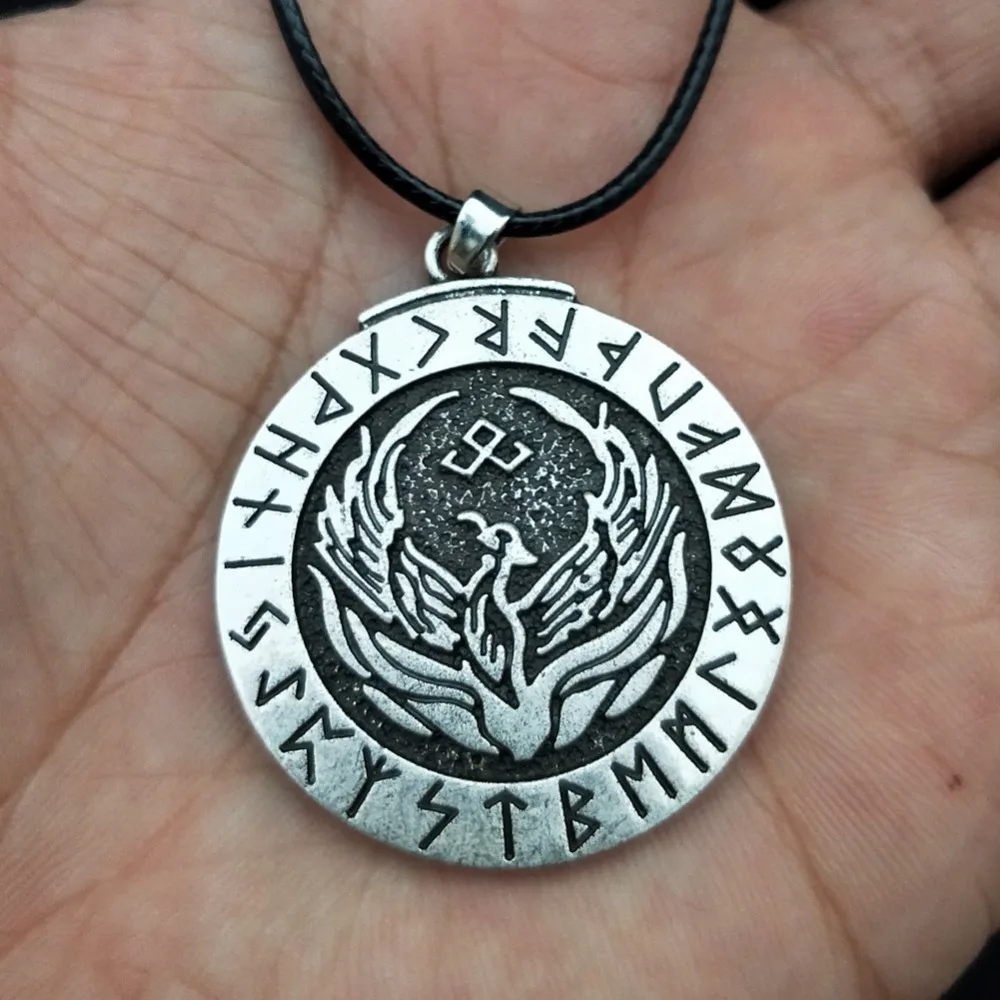 

Dropshipping Norse Viking Amulet Phoenix Totem In the Rune Circle Nordic Fire Bird Pendant For Women Necklace Jewelry Talisman