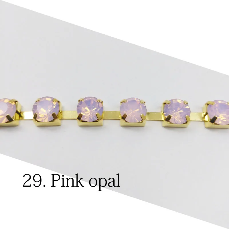 Горячая Распродажа Стразы чашки цепи 1 ярд/3 Ярд/5 Ярд SS28 хрустальные золотые цепочки 32 цвета для одежды сумки - Цвет: Pink opal