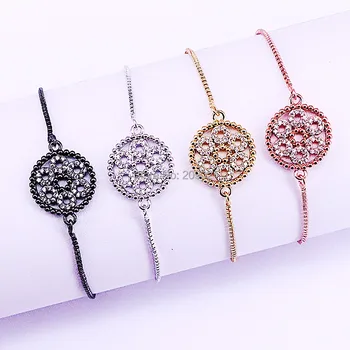 

10Pcs High Quality Fashion Pave CZ Round Charm Bracelet For Women Adjustable Jewelry Gift
