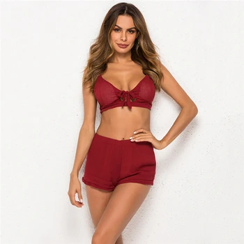 Summer Sexy Bow 2 pcs Set Women Sexy Tank Crop Tops + Shorts Suits Womens Casual Beachwear 2 Piece Sets Summer Sexy Bow 2 pcs Set Women Sexy Tank Crop Tops + Shorts Suits Womens Casual Beachwear 2 Piece Sets