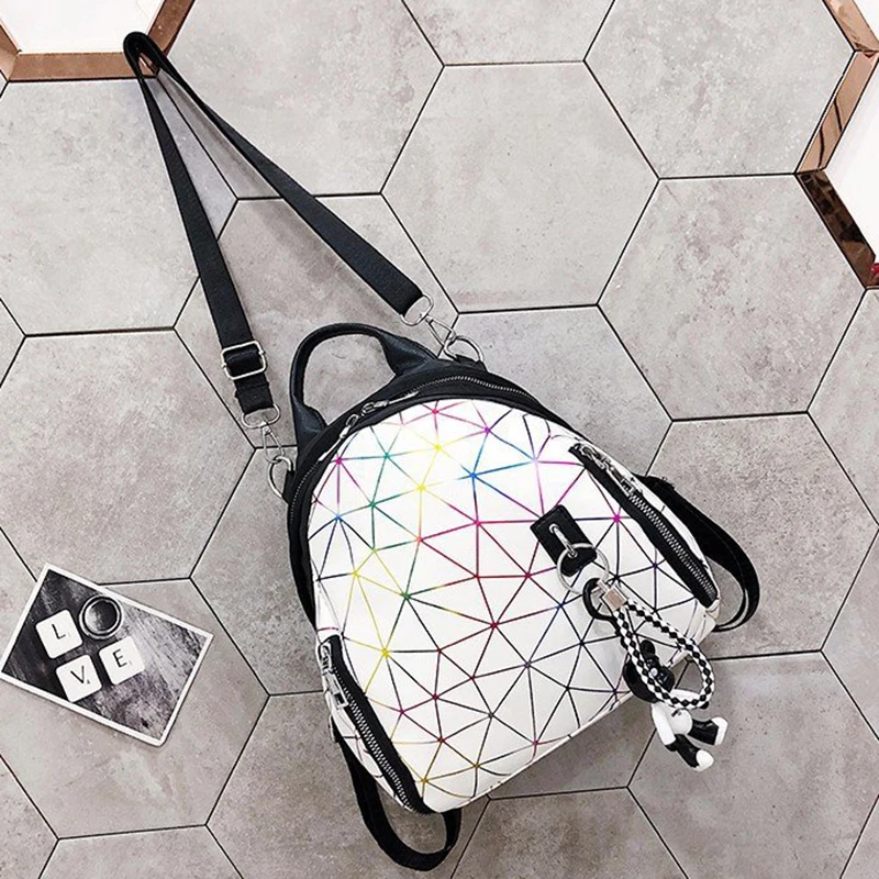 

Women Knapsak PU Backpack Mochila Feminina Laser Mesh Big Capacity Rucksack Girl Semi-circular Sport Travel Provide Name Engrave