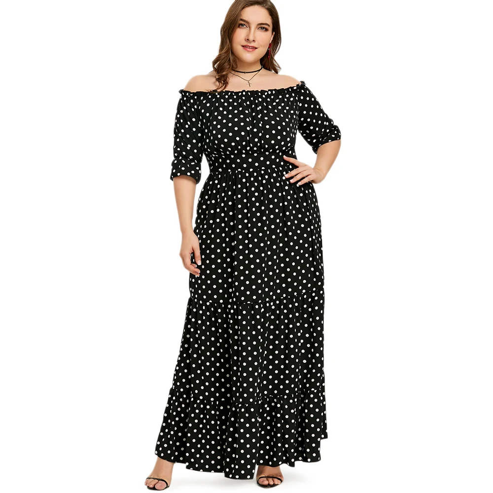 2019 dot print plus size ankle length dress