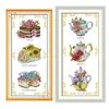 Flower cake teapot cross stitch kit counted white canvas fabric 18ct pre printed 14ct 11ct embroidery DIY handmade needlework ► Photo 3/5