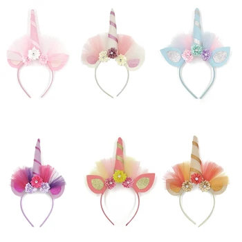 

Unicorn Headband Satin Flower Mesh Baby Hair Clasp Baby Girl Hair Accessory Photo Prop Kidocheese