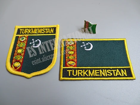 

National Flag Embroidery Patches and Metal Flag Lapel Pin TURKMENISTAN