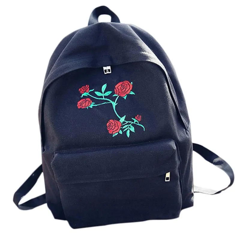 Women Girls Embroidery Rose School Bag Travel Backpack Bag Backpacks