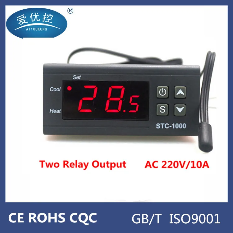 YOUKONG Two Relay Output LED Digital Temperature Controller Thermostat Incubator STC - 1000 110V 220V 10A with Heater and Cooler |