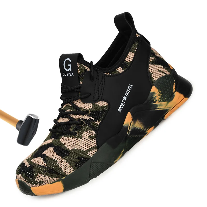 

New Work Safety Boots Steel Toe Safety Shoes Men Sneakers Light Male Shoes Adult Camouflage Military Shoes Indestructible Shoes